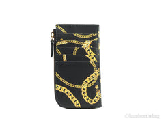 Versace Black Smooth Leather Medusa Head Chain Organizer Zip Card Case Wallet